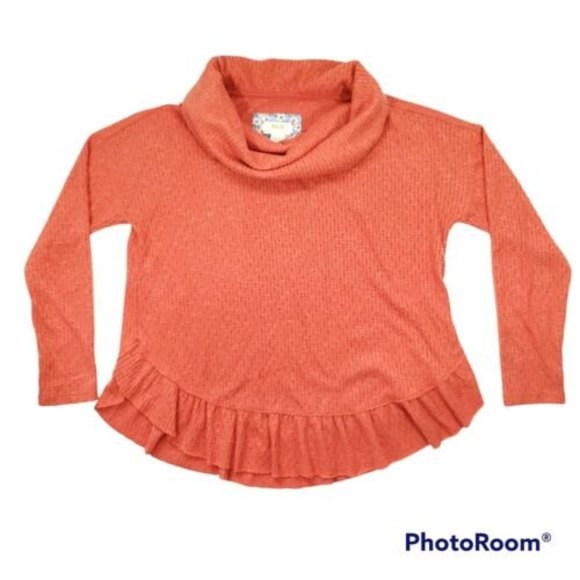 Anthropologie Maeve Extra-Small Addie Ruffled Hacci Sweater Orange Pointelle EUC - Picture 8 of 9